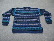 VTG Expressions International Sweater Men Large Blue Chunky Grandpa Colorful 3D
