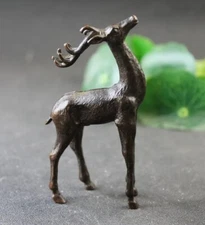 Brass Sika Deer Animal Statue Small Sculpture Tabletop Figurine Home Decor Gifts