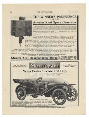 1909 Matheson Automobile Co. Ad: New York to Atlanta Endurance Run - Perfect!
