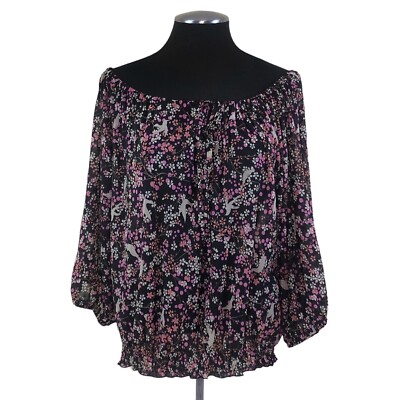 H&M - Sheer Floral Off Shoulder Peasant Blouse - Medium