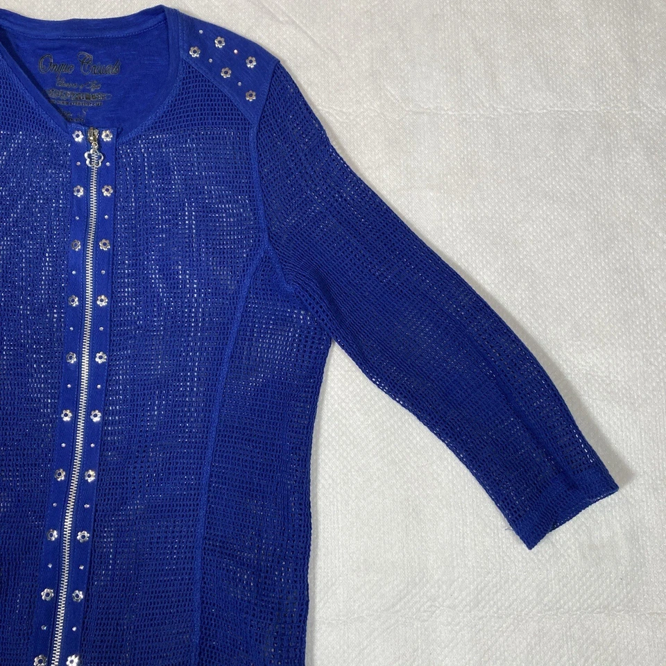 Chaqueta Onque Informals Para Mujer Pequeña Azul Malla Adornada Cremallera Playa Informal Transparente Foto 4 de 4