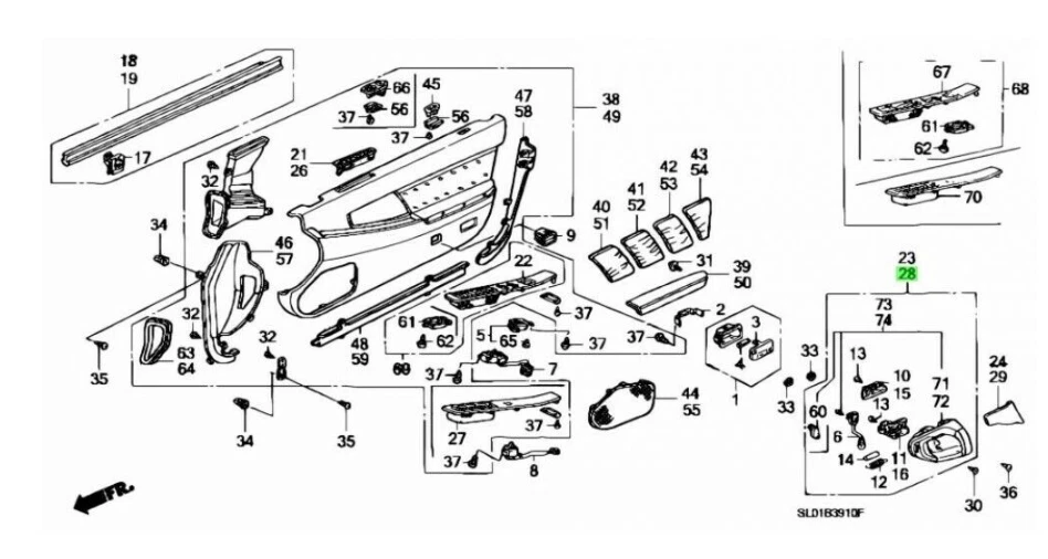 本田正品原始设备制造商 NSX 左门把手 ASSY 皮革黑色 ☆ 83591-SL0-A02ZF ☆ — 第 3/3 张图片