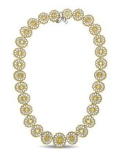 LARGE 38.7CT WHITE & FANCY YELLOW DIAMOND 18KT 2 TONE GOLD MULTI FLOWER NECKLACE