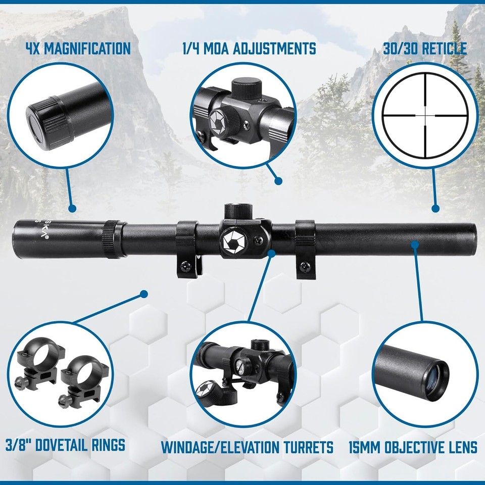 Barska 4x20 Rimfire Reticle Parallax Free 50 Yards Riflescope Range ...