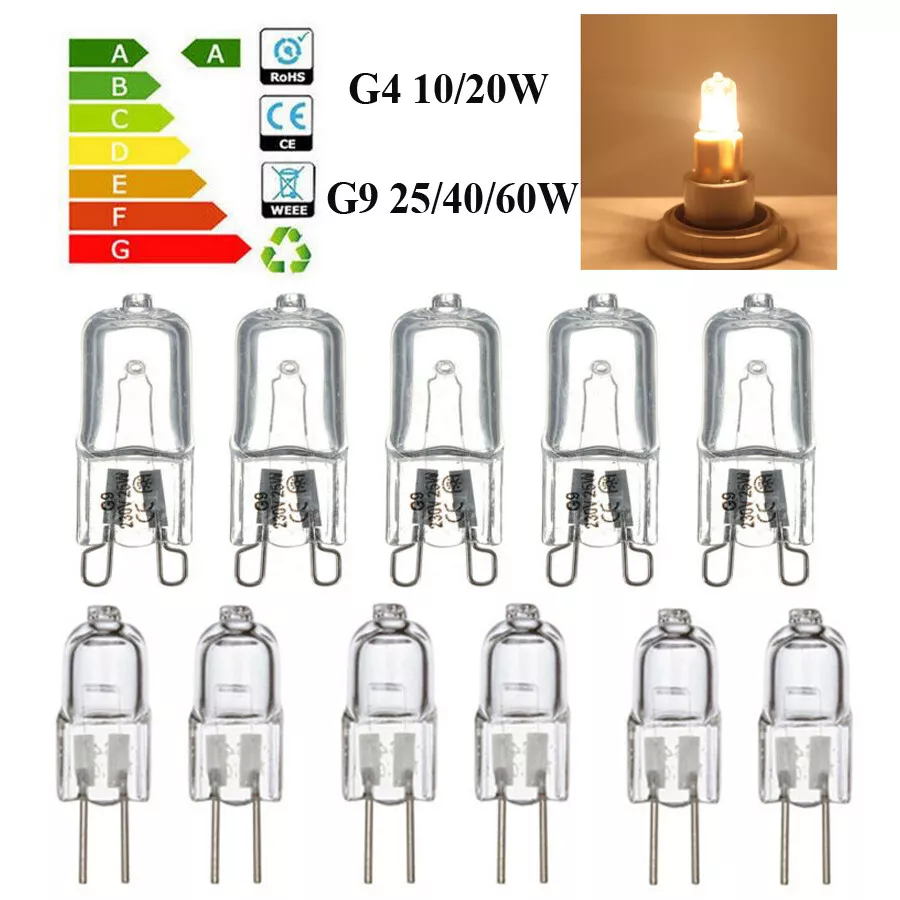 10pcs G9 Halogen Bulbs Clear Capsule 240V 25W 40W 60W Replace Bulb Lamp  Warm