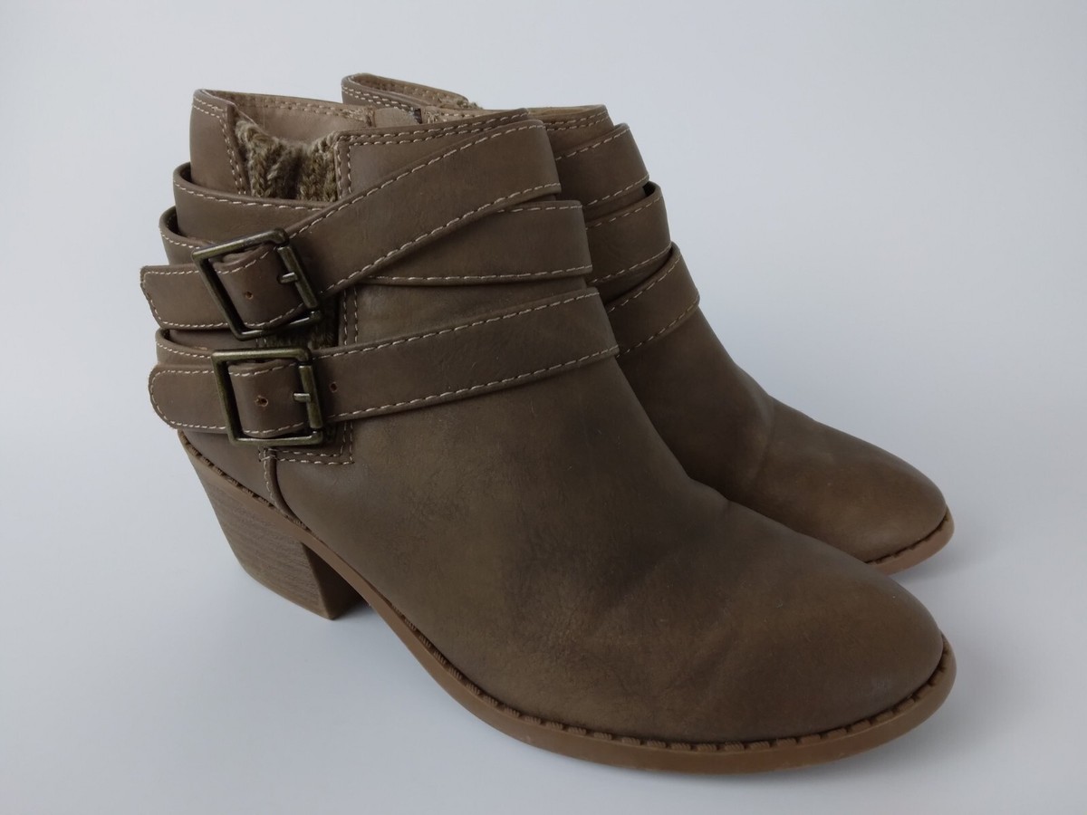 Soda Ankle Boots Booties Western Girls Size 13 Brown Faux Leather Side Zip