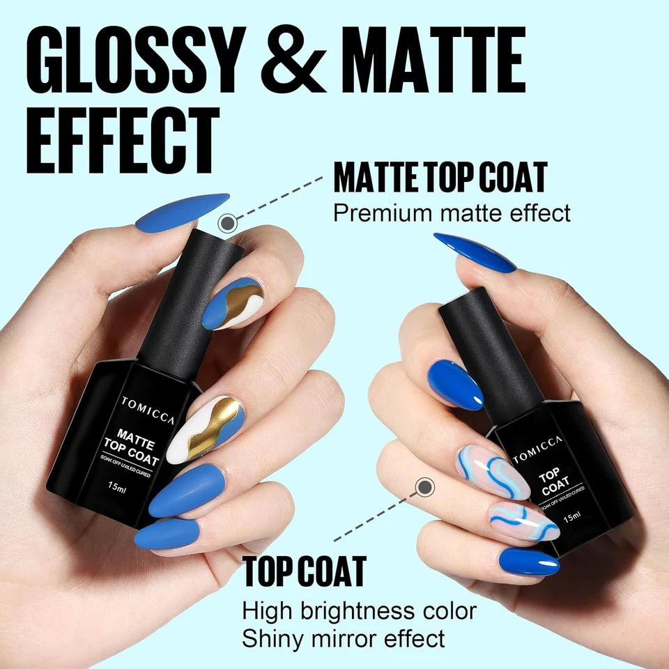 Base Top Coat Gel UV Nagellack 3 X 15ml Enthält Matte No Wipe Nagellacke - Bild 3 von 4
