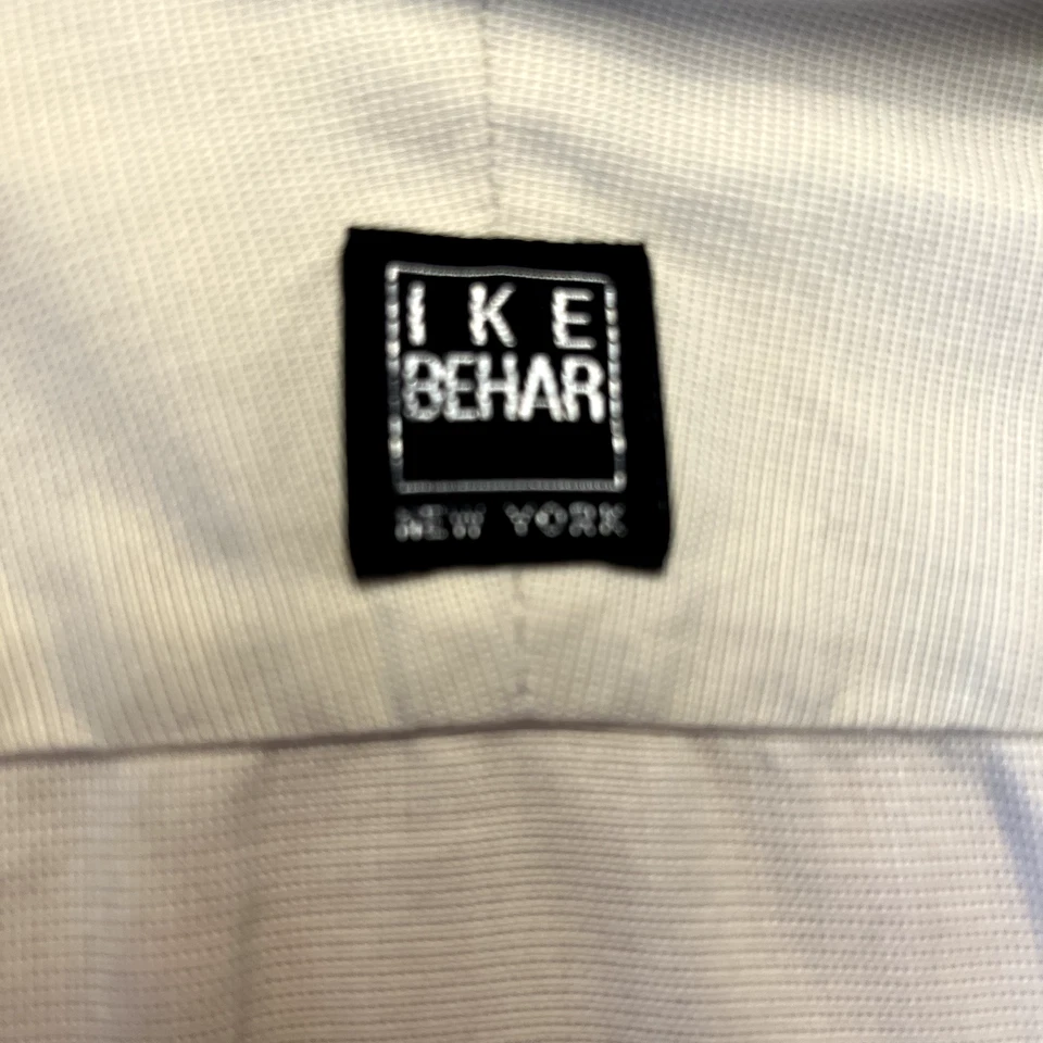 Camisa de vestir IKE BEHAR New York para hombre talla 16 L abotonada manga larga sarga marfil Foto 4 de 4