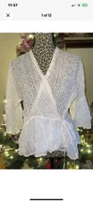 Johnny Was Ira Ruffle Kimono Eyelet Wrap Blouse/top White Off/natural Sz Xs