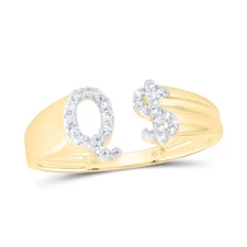 Q Initial 10K Yellow Gold Diamond Ring Ladies Ring Initial Dollar Sign 1/8 Cttw