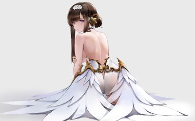 Anime bareback wings yellow eyes girls looking back no Custom Gaming Mat Desk