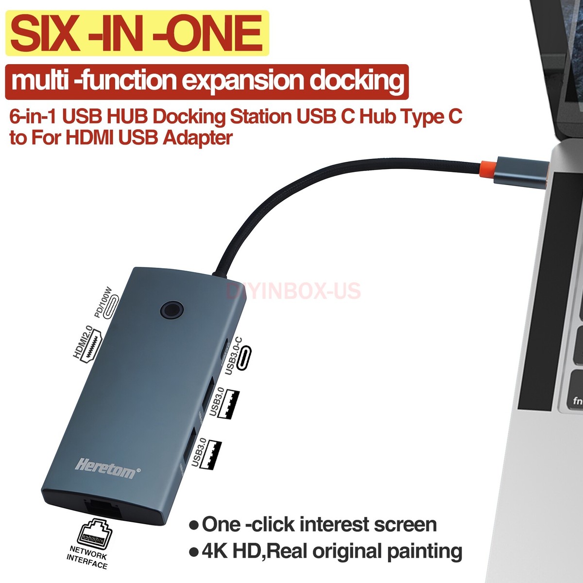 USB-C Hub ( 6 in 1 ) | PD | Unet | USB-C HUB Type C HUB to USB 3.0 Type C HDMI対応 RJ45 RJ45 4K ビデオ USB | USBハブ | KG7HQRP