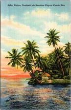 PR Bohio Nativo Centinela Nuestras Playas Puerto Rico 1940s Linen postcard HQ4