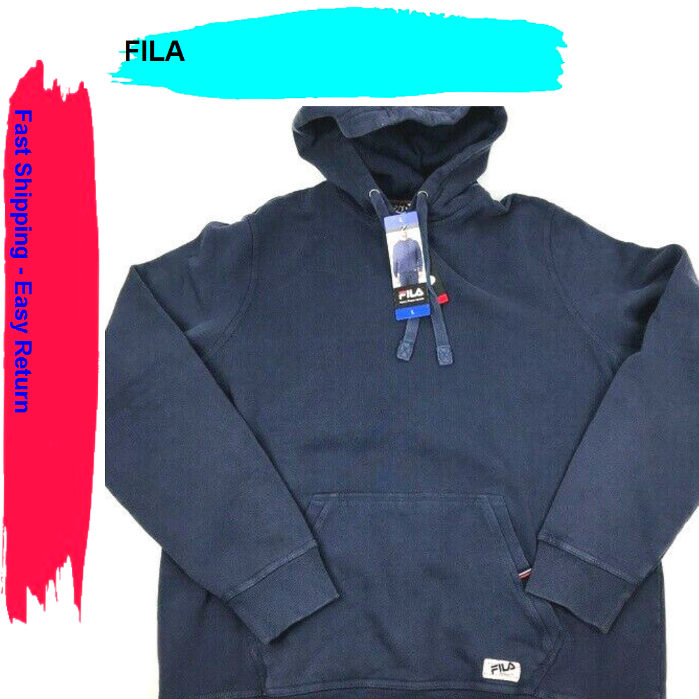 Fila Vintage Felpa con Cappuccio Pullover in Pile da Uomo Navy Large