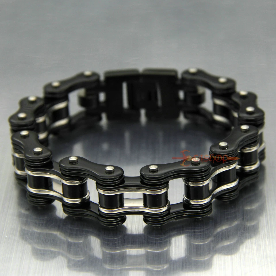 Pulsera de motociclista de acero inoxidable para hombre negra/plateada Foto 4 de 4