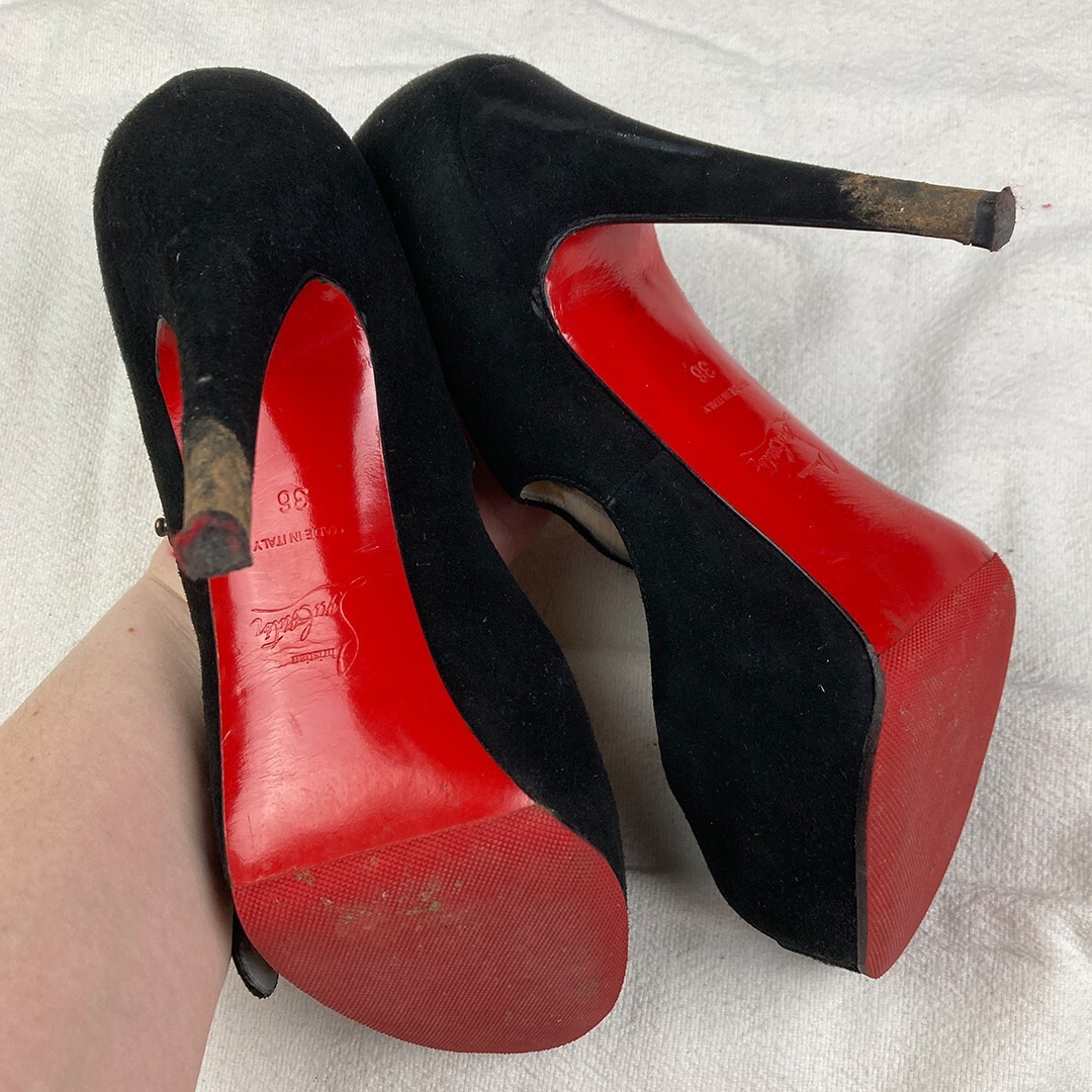 Christian Louboutin Black Red Bottom Suede Stiletto Heels Size 36