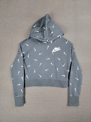 Nike crop hoodie sweatshirt size large all over print check swoosh