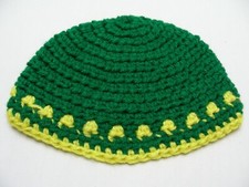 HAND KNITTED - Green  Yellow - Toddler Size 15cm Stocking Cap Beanie Hat 