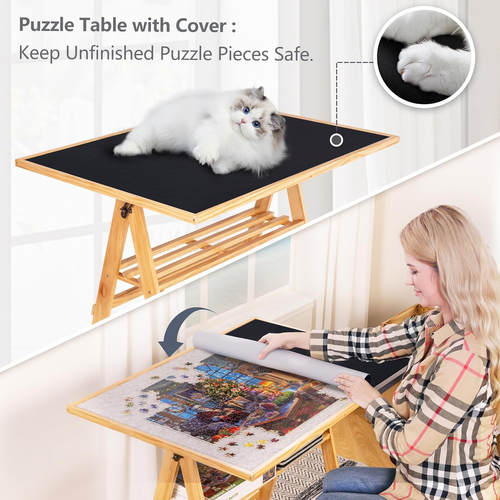 1500 Piece Tilting Puzzle Table with Legs & Cover Mat, Adjustable ...