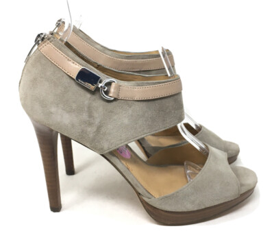 Coach Heels Womens Taupe Suede Open Toe Heeled Platform