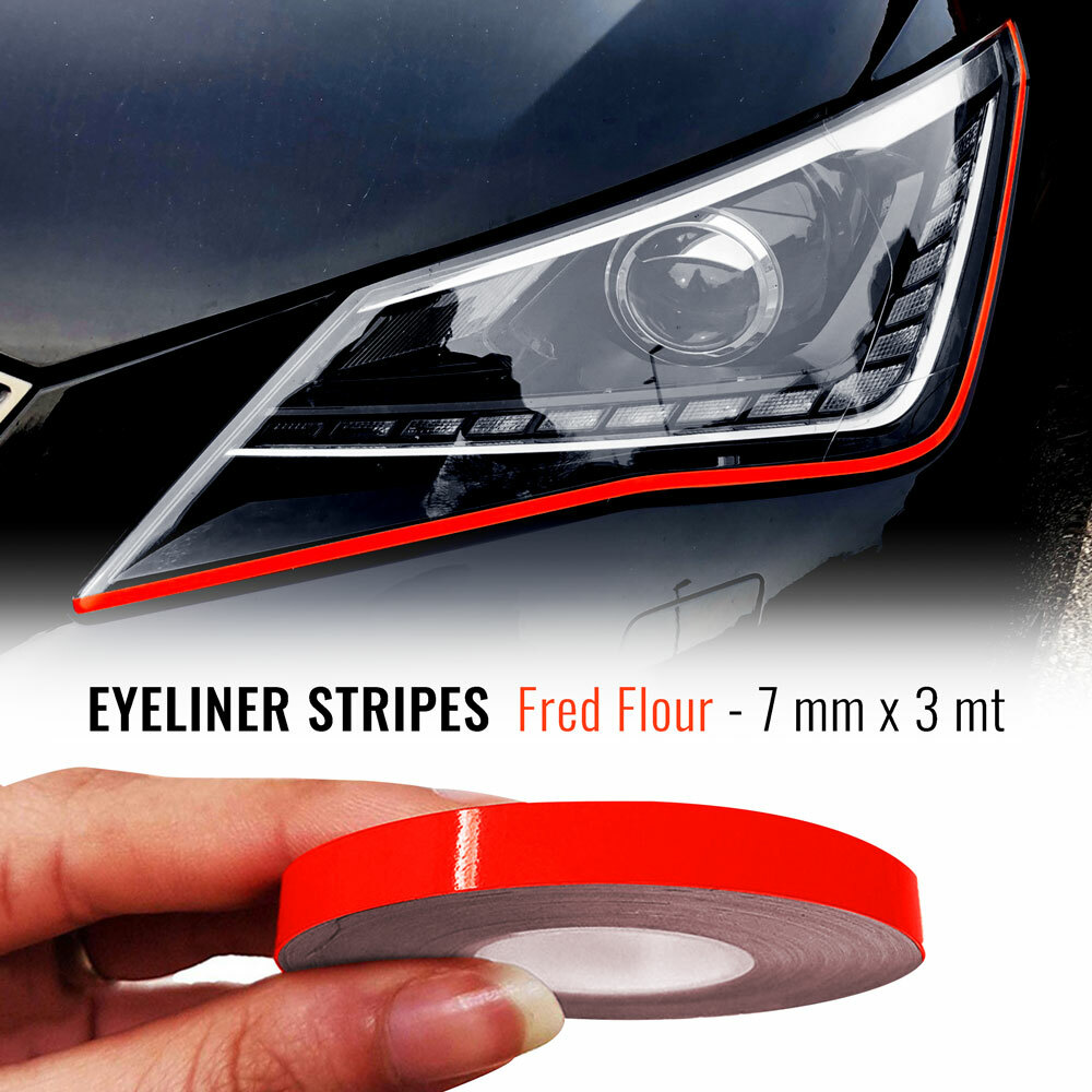 Stripes Strisce Adesive Eyeliner per Fari Auto Rosso Fluo 7 mm x 3 mt