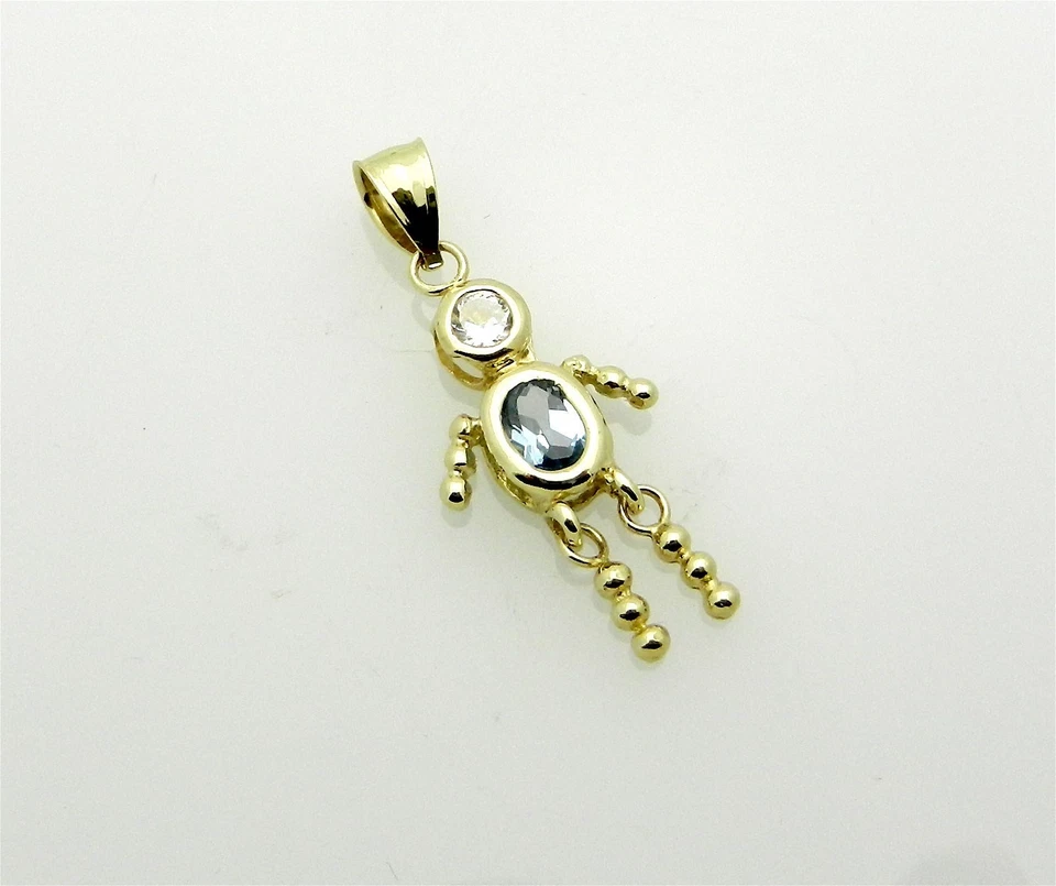 Colgante con dije de piedras de nacimiento de niño aguamarina de marzo de oro macizo de 14 quilates de gran tamaño 2,4 gr Foto 4 de 4