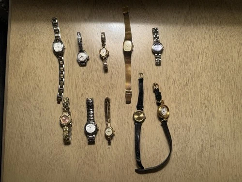 Lot 10 Women’s Watches Fossil Timex Guess Gruen Parts Repair Vintage As-Is