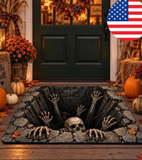 3D Skeleton Crawling Doormat, Halloween Zombie Pit Welcome Mat, Scary Creepy Sku