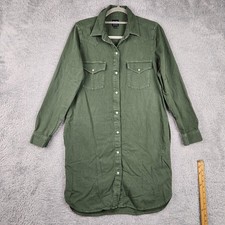 Gap Denim Shirt Dress Womens Small Green Western Long Sleeve Snap Pockets
