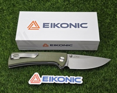 EIKONIC RCK9 Flipper Knife 2.91'' D2 Stonewash Blade, Olive Green Micarta 101SSGN