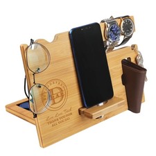 Wood Phone Docking Station For Dad Engraved Nightstand Organizer With Phone Stan