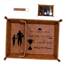 Best Dad Ever Gifts for Dad from Daughter Son, PU Leather Tray and Keychain