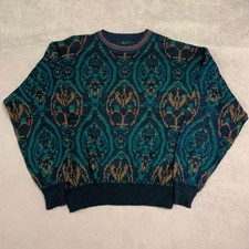 Vintage Knitted Jumper Abstract Patterned Grandad Knit Sweater, 100 Acrylic