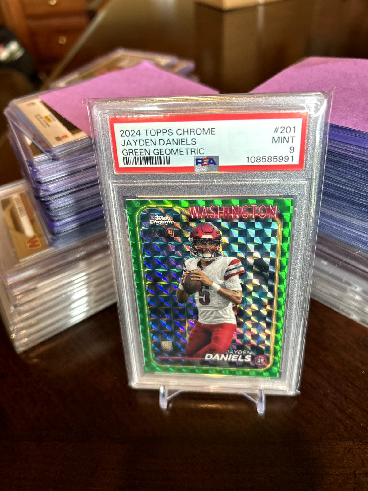 2024 Topps Chrome – Jayden Daniels Green Geometric #201 Rookie /99 PSA 9