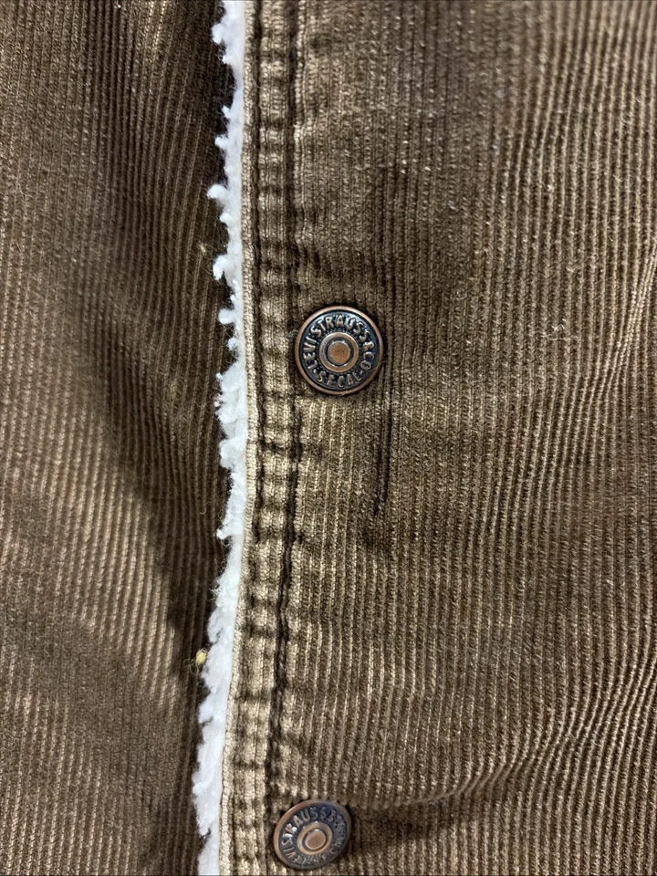 Chaleco Levis De Colección Mediano Marrón Pana A Presión Forrado Sherpa Rancho Camionero Occidental Foto 3 de 4