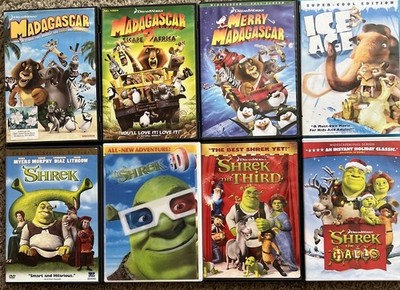 14 DVD Lot Shrek Dr. Suess' Ice Age Lorax Horton Cat Madagascar