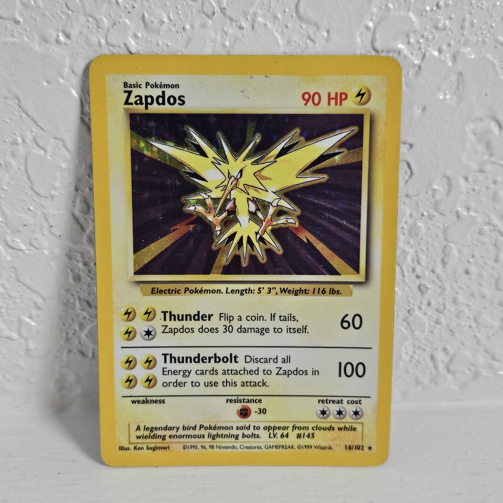 Vintage Zapdos Pokemon Card 16/102 Base Set Holo Rare HP/MP Ungraded Played With
