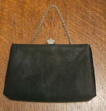 Vintage After Five Evening Bag Black With Silver Crown Latch