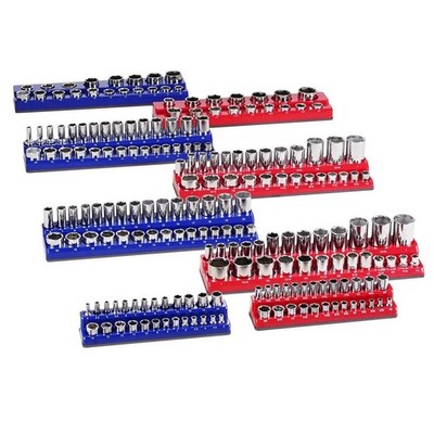 SucceBuy 6 Stck./8 Stck. Blau + Rot Magnet Steckschlüssel Organizer Set 3/8 Zoll 1/2 Zoll metrisch SAE