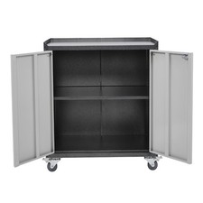 Mobile Roller 2 Door Tool Cabinet Lockable Tool Box Storage Cupboard Workshop UK