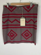 NEW Toad&Co Diamond aztec brown red wool sweater skirt pull-on L boho