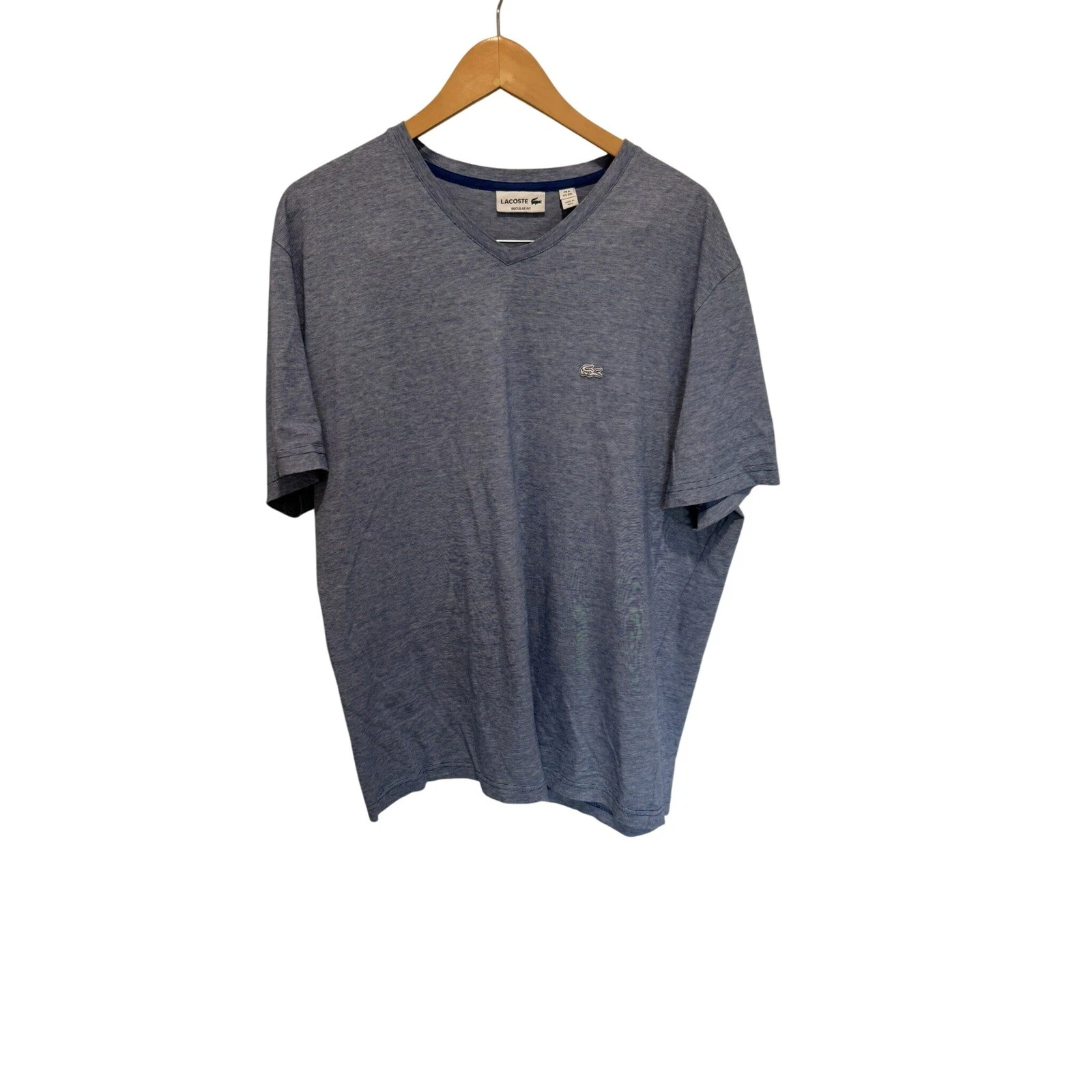 Lacoste Men's Blue White Stripe V-Neck T-Shirt Regular Fit 3XL FR Size 9 Tee