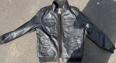 Levi Strauss & Co. Black Leather Bomber Jacket Sherpa Lined Men's Size L