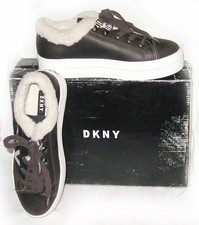 DKNY Women's Suri Lace Up PLATFORM SNEAKERS Faux Leather Shearling BOX 6.5 NEW