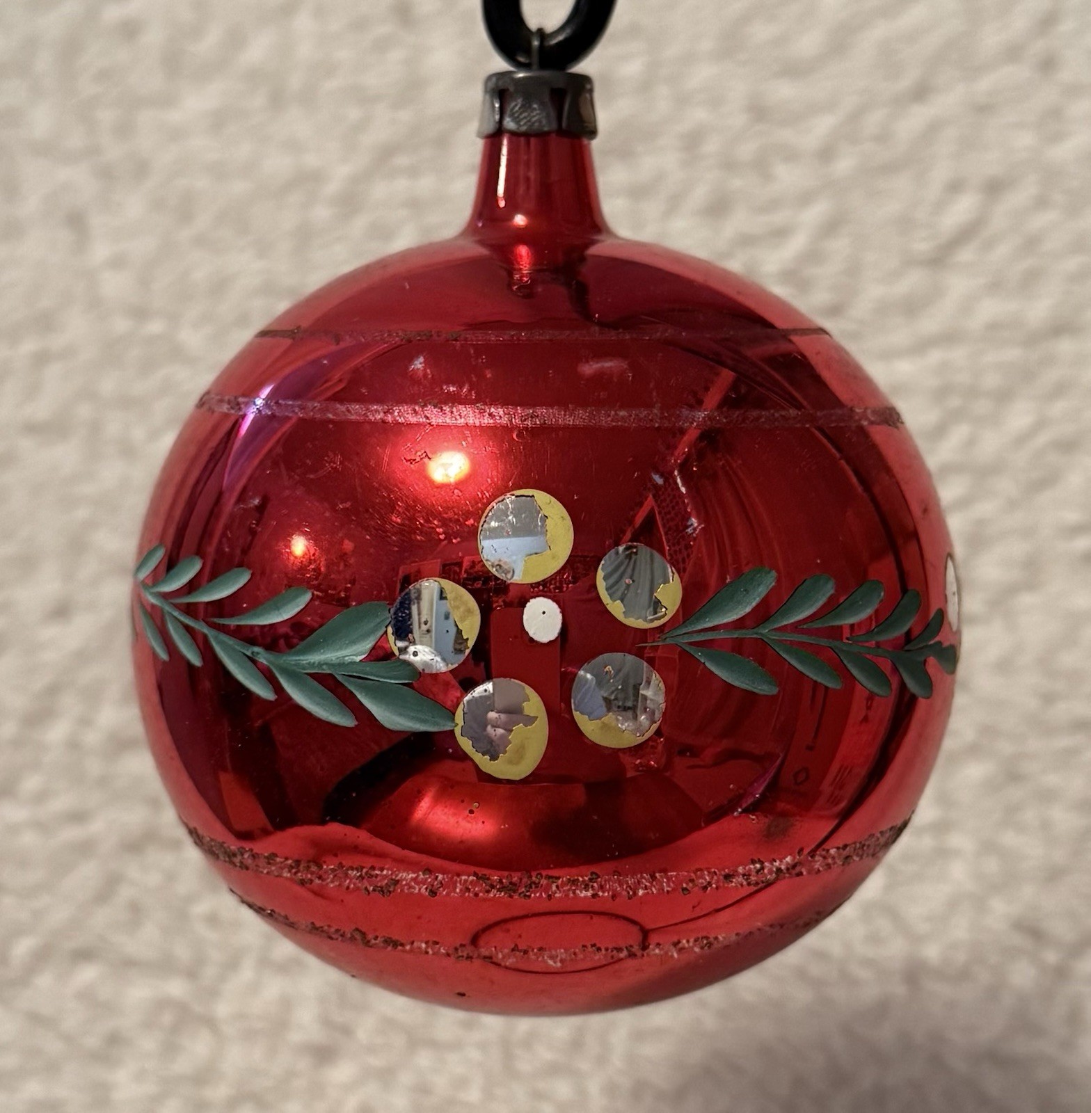 Vintage Jumbo Red Glass Floral Polish Christmas Ornament 3.75”
