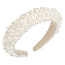 1 PC White Pearl Jeweled Headband Beaded Padded Hairband Wedding Bridal Gift