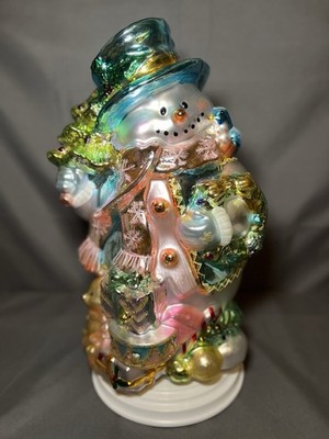 Cracker Barrel Mercury Glass Snowman. 18 x12  Handblown Glass, Hand Painted CIB!