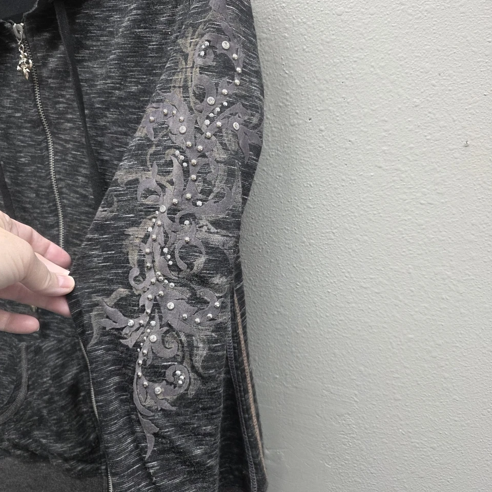 Miss Me Hoodie Womens Large Gray Full Zip Rhinestone Embellished Scrolls JMXT008 - Image 4 of 4