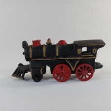 Vintage Cast Iron Steam Locomotive Train Engine Black Red Gold 50
