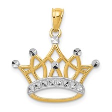 14K YELLOW AND WHITE GOLD POLISHED DIAMOND-CUT CROWN PENDANT